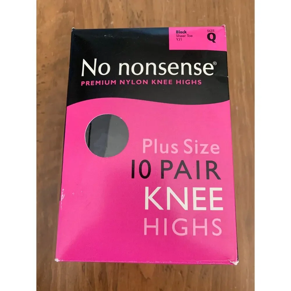 No Nonsense Knee Highs 10 Pair Queen Size BLACK Sheer Toe